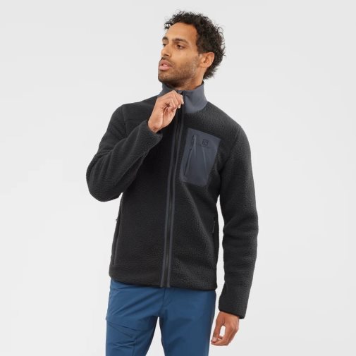 Black Salomon Outline Warm Teddy Full Zip Men's Jackets | IE AE8423